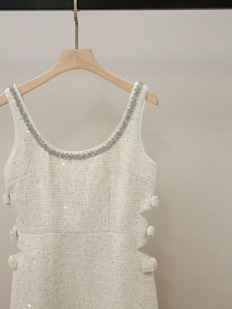 Women's Autumn Temperament Sequin Dress with Rhinestone Bow and Hollow A-Line Design