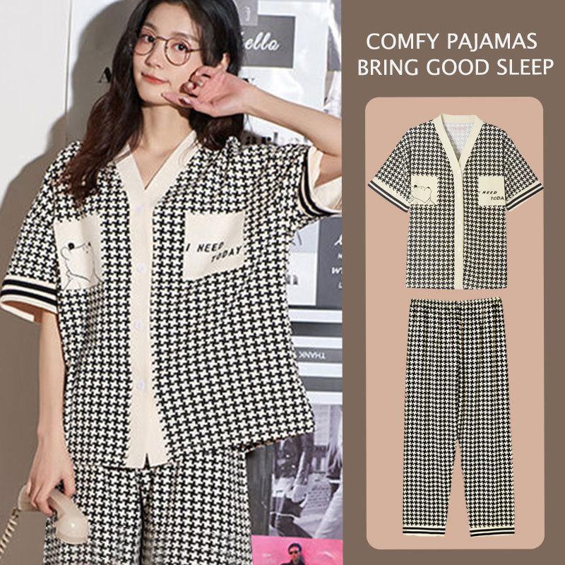 Year's three-piece pajamas women's summer new fine imitation cotton round neck short-sleeved high-end loungewear set spring and autumn