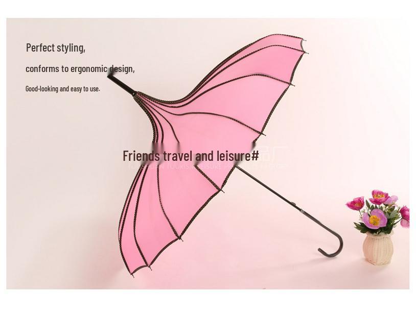 Baota 16-Rib Sun & Rain Bridal Photography Umbrella with Lace Trim and Curved Handle