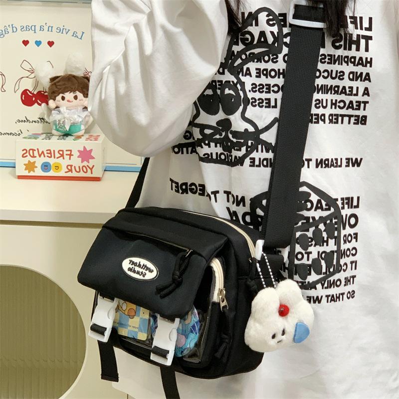 Japanese Contrasting Color Shoulder Bag Cute Small Fresh Pain Bag Girl Student Simple Casual Light Transparent Messenger Bag