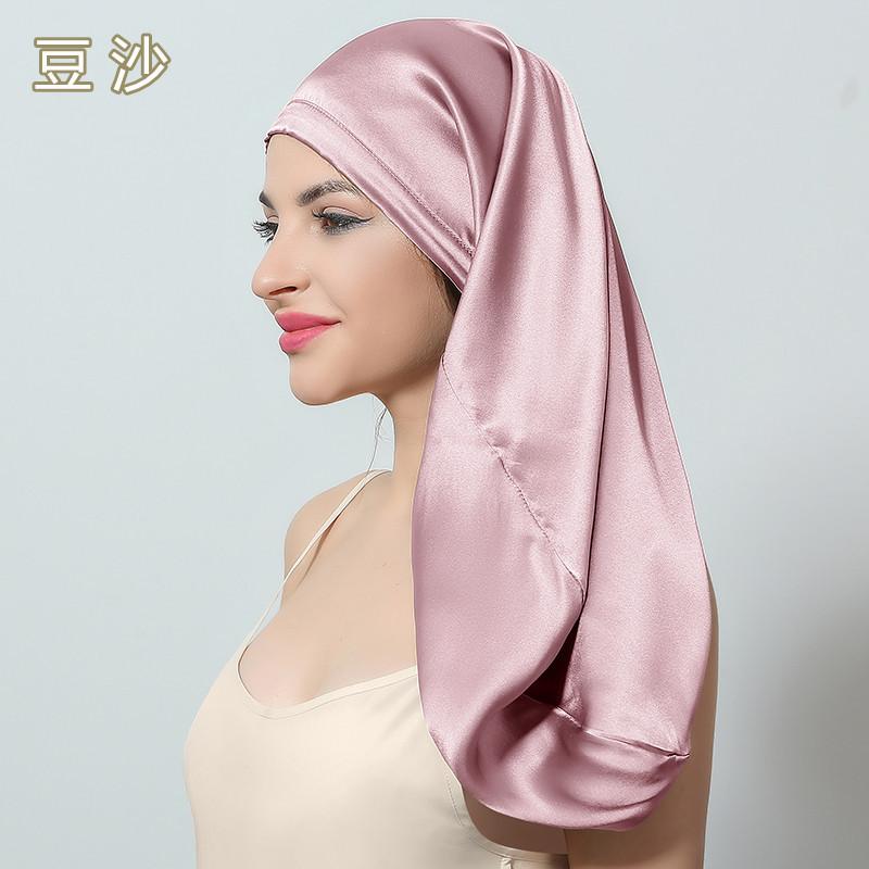 60cm Length 100% Mulberry Silk Bonnets for Women Bandage Sleeping Night Cap Pure Silk Hair Wrap Elastic Headwrap Shower Cap Girl