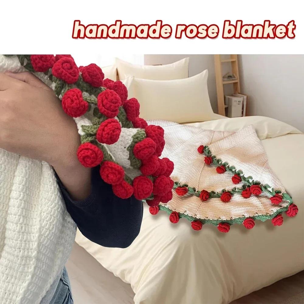Finished Rose Blanket Bouquet Rose Flowers DIY Hand-woven Crocheting Stitch Blankets Girls Mother's Day Valentine's Day Gifts