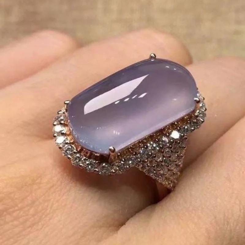 

1pc Women S Anniversary Ring - Oval-Cut Lavender Synthetic Gemstone with Halo Setting, Rose Golden Plated Elegant Wedding Jewelry for Valentine S Day, 6