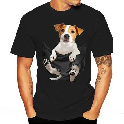 Jack Russell Inside Pocket Printed Tshirt Dog Lovers Black Unisex Summer New Arrival Casual Ventilate Unique Fashion Tshirt