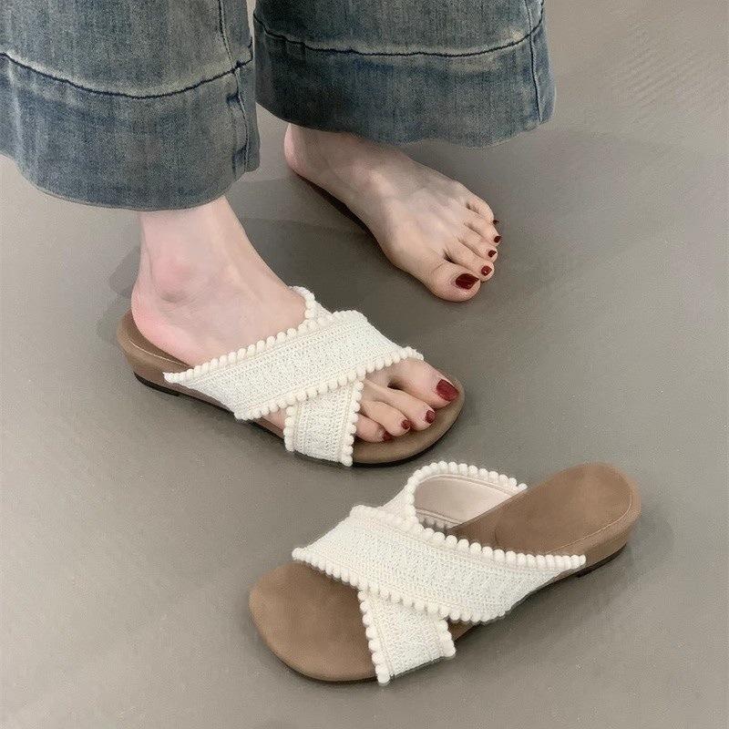 Vintage thick-soled wedged woven cross-strapped slippers outer sandals vacation beach cool slippers
