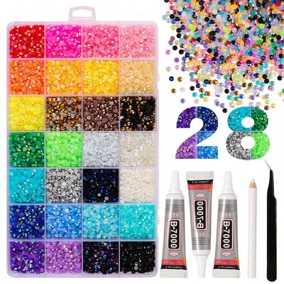 28 Grid 3/4/5mm Mixed Color Jelly/resin Drill Rhinestone Set DIY Clothing Nail Drill Phone Drill Glasses Drill Hat Drill, Etc