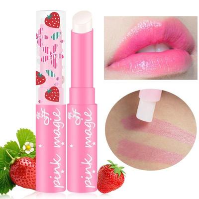 Balsamo labbra idratante a tema fragola con cambio colore in base alla temperatura in rosa nude