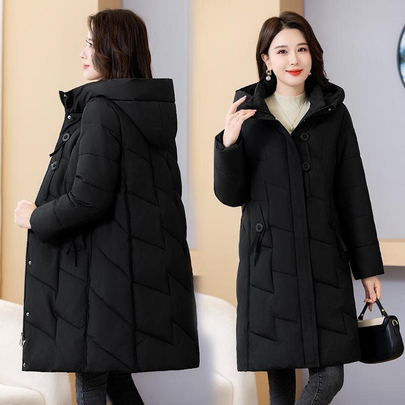 Hooded padded clothes women's winter 2025 new thickened loose cotton jacket mid-length age-reducing small padded jacket jacket