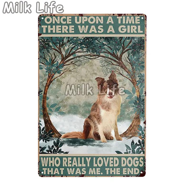 Metal Tin Sign Vintage Funny Border Collie Dog for Coffee Bathroom Toilet Pet Shop Home Sweet Home Sign Bedroom Art Wall Decor
