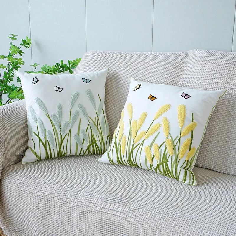 45X45CM Plant Embroidery Throw Pillow Cover Nordic Fresh Stamping Waist Cushion Cover Decor Home Decorative Pillowcase