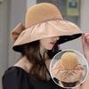Spring Summer Hat For Women Big Wide Brim Women Bucket Hat Solid Color Foldable Uv Protection Outdoor Beach Panama Cap Sun Hats