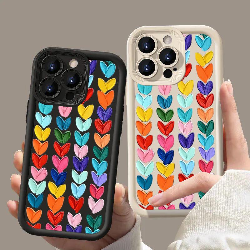 Oil Painting Love Silicone Phone Case for IPhone 11 12 13 14 15 16 Pro Max 16E XS X XR 7 8 Plus SE2 Camera Lens Protection Cover