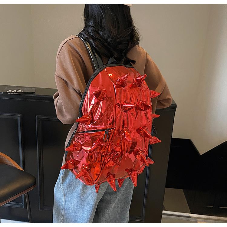 School bag trendy spike design backpack trendy cool personality glossy three-dimensional hedgehog fried street student backpack