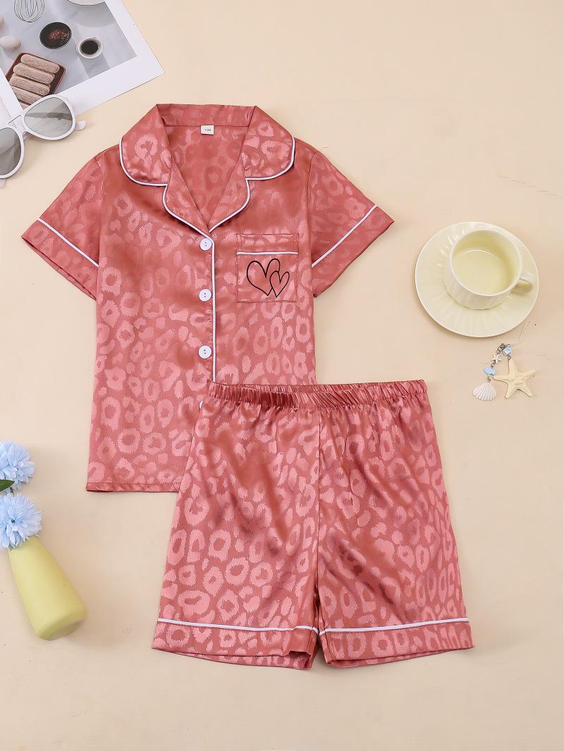 Girls Short-Sleeved Cartoon Pajama Set - European & American Style Size 110