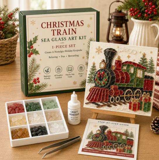 Christmas Sea Glass Mosaic Art Kit, Elegant Collectible Holiday Ornament