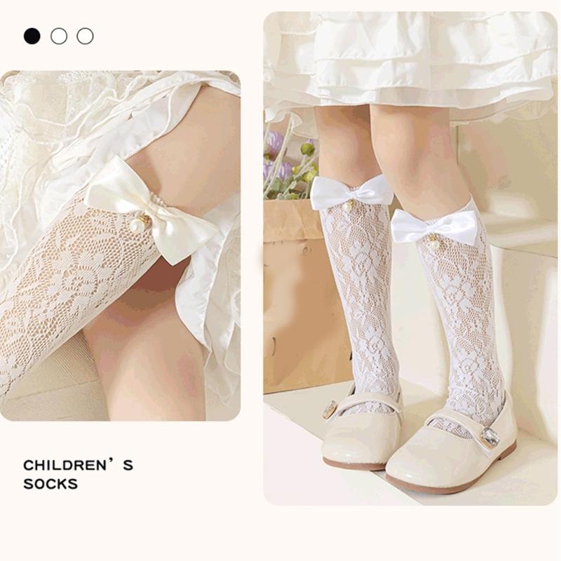 Fashionable Sweet Style Socks Lace Bowknot Decorations for Kids Lightweight Summer Calf Length Socks for Girls