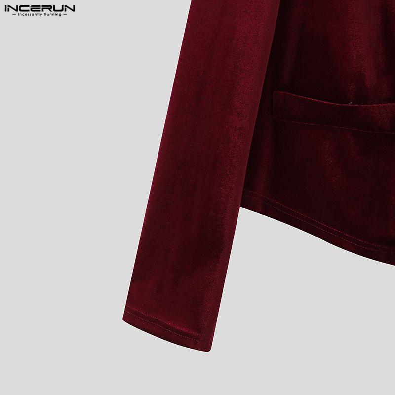 INCERUN Winter Autumn Men Peak Lapel Long Sleeve Velvet Blazer Long Pants Casual Outfits Two Piece Sets