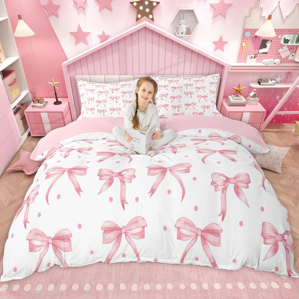 Comforter Homewish Girls Bow Knot Princess Style Comforter Set Cute Kawaii Ribbon Bed Set