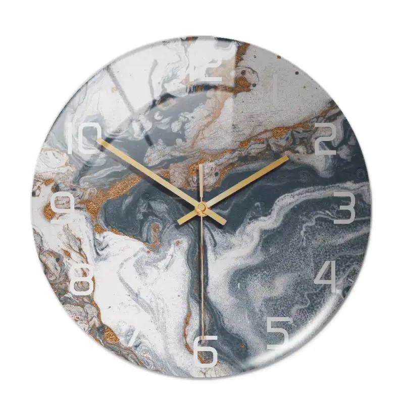 Wall Clock New Listing Round Marble Three-Dimensional Clock Home Decorations For Living Room Kitchen Bedroom And Office 30CM