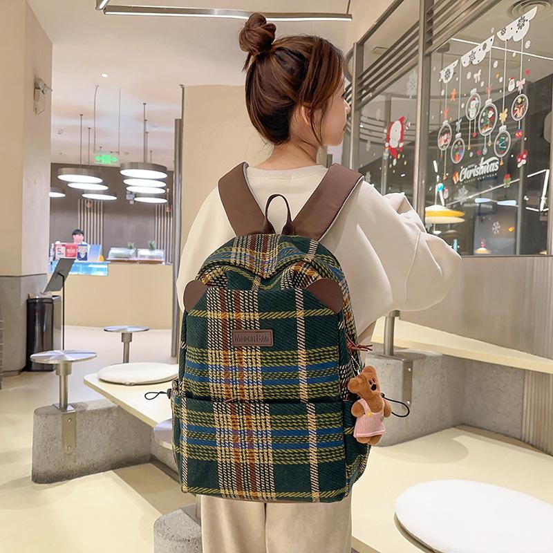 Japanese ins retro trendy cool contrasting color plaid student schoolbag new trendy cool junior high school high school backpack