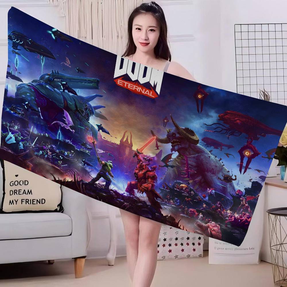 Shooting Game D-Doom Microfiber Blanket Quick Drying Beach Towels Oversized Printing Super Absorbent Pool Towel Blanket
