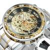 WINNER Retro Gold Mens Watches Top Brand Luxury Mechanical Watch for Men Stainless Steel Strap Business Skeleton Watch Luminous