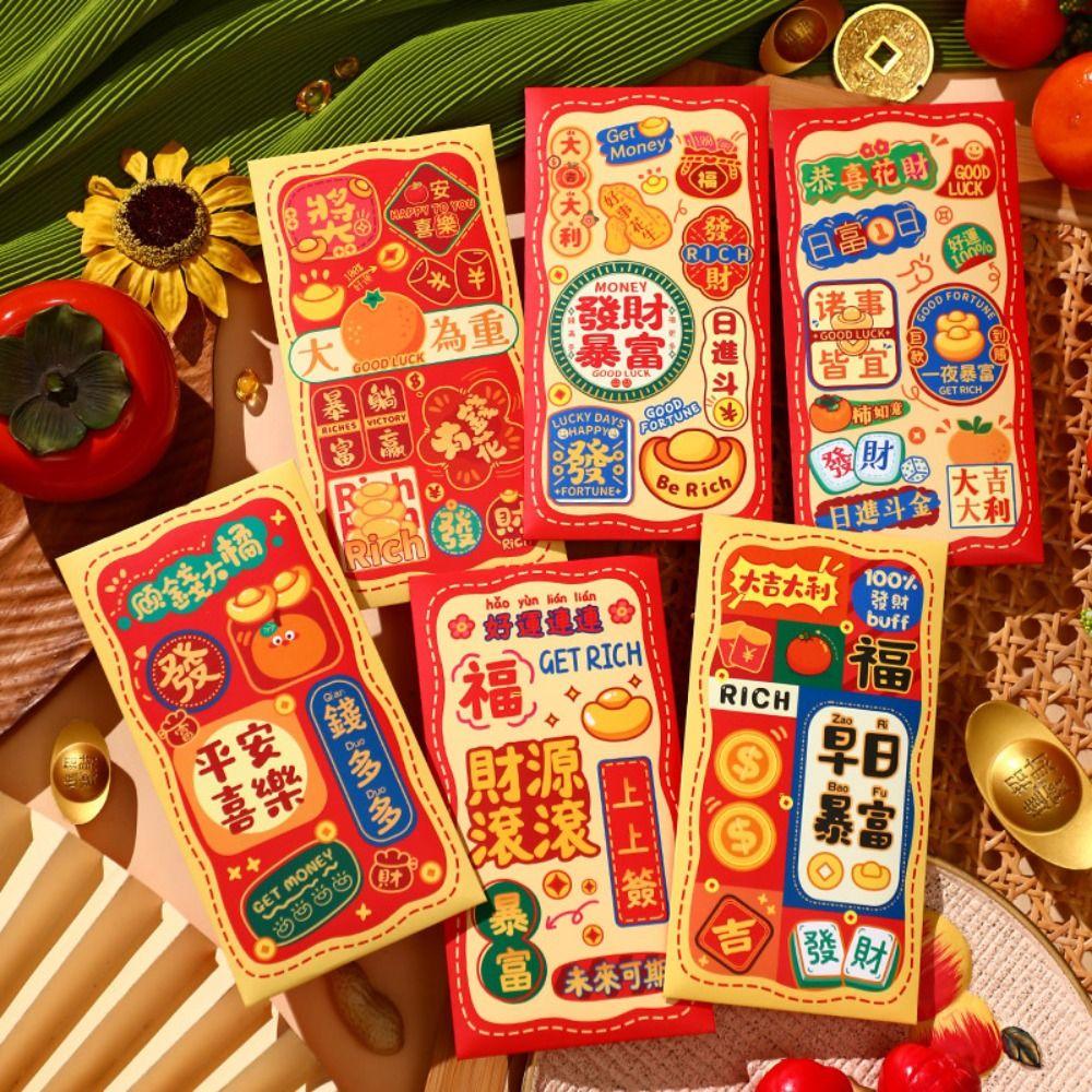 6Pcs Cartoon Chinese Snake Year Red Envelope New Year Money Envelope  Spring Festival