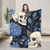 Skull Red Rose Butterfly Spiderweb Seamless Pattern Flannel Blanket Girls  Warm Soft Throw Blanket Winter Chair Bed Cover
