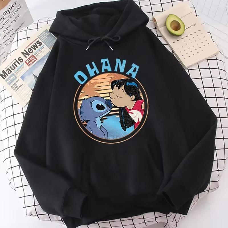 Lilo & Stitch Print Hoodie Cute Cartoon Disney Graphic Sweatshirt Autumn and Winter Men and Women Casual Long-sleeved Jumper Top