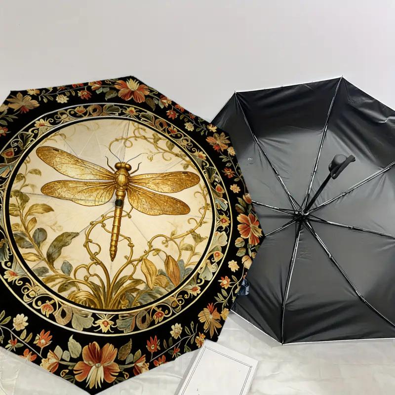 1PC Dragonfly Floral Umbrella-8-Rib Reinforced, Automatic Open, Lightweight & Durable, Cute Fashion Accessory for Outdoor-K1266