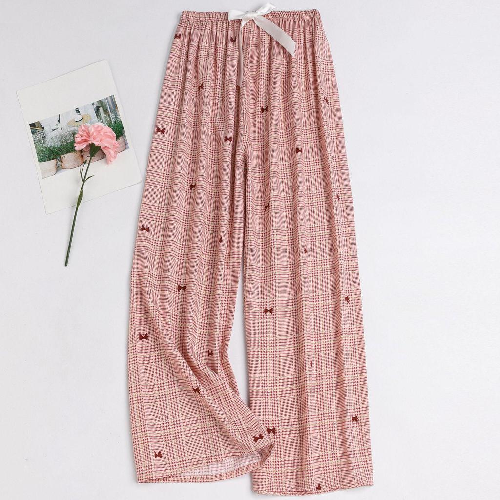 Women's Floral Cotton Silk Pajama Pants, Mosquito Repellent, Outdoor & Home Wear, Plus Size, Lightweight Summer Style.