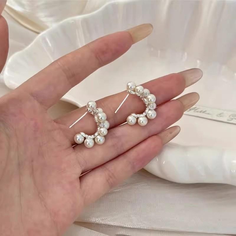 Zircon Geometric Pearl Stud Earrings Autumn and Winter Retro Elegant Earrings Temperament Earrings Women