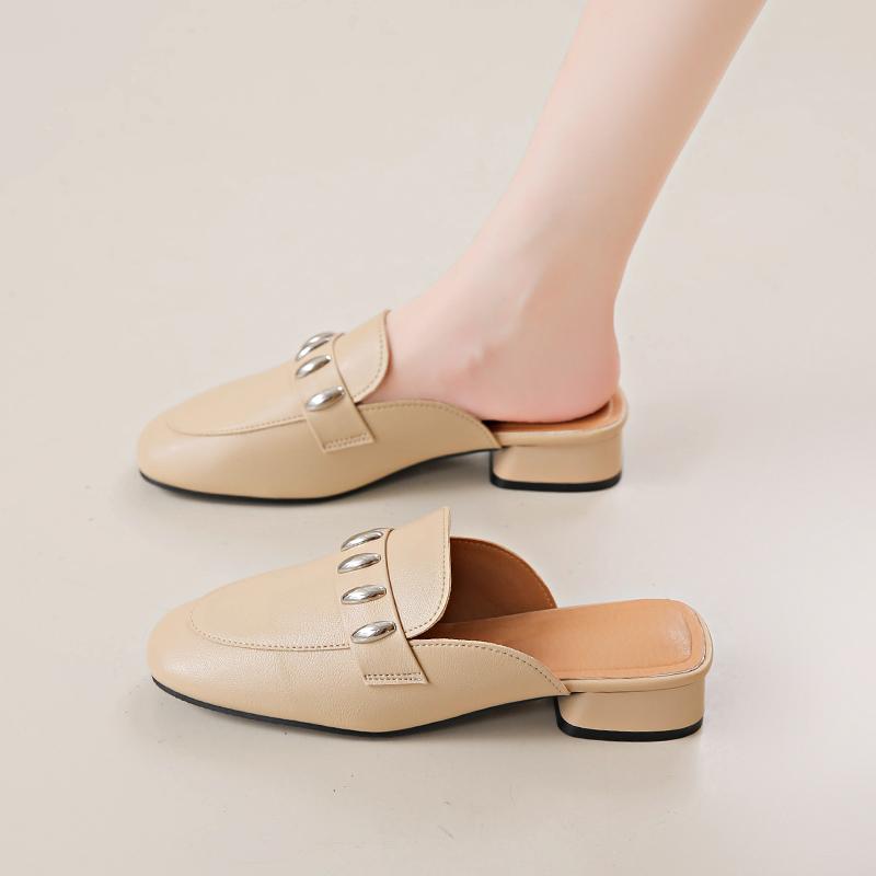 Women Slippers Casual Female Shoes Cover Toe Low Heels Slides Square heel Luxury 2024 Block Rome Rubber Fabric Fashion Hoof Heel