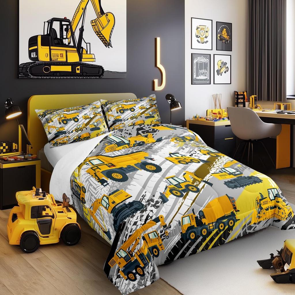 Bedding Set Boys Construction Trucks Girls Under Cars Cartoon for Toddlers