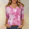 Women's T Shirt CHristmas Print 3/4 Sleeve Daily Weekend Fashion Basic V- Neck Regular Top