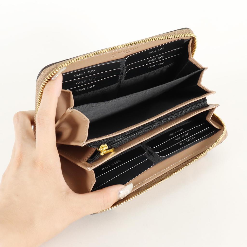 Hiroko Koshino Women's Long Wallet with Large Capacity, Flap Closure, Front Pocket, and Brooch (Pink)