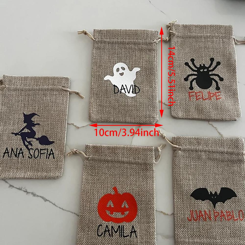 Custom 6Pcs Halloween Treat Bags Halloween Burlap Drawstring Goodie Bags Trick or Treat Sack Halloween Party Decor Kids Favors