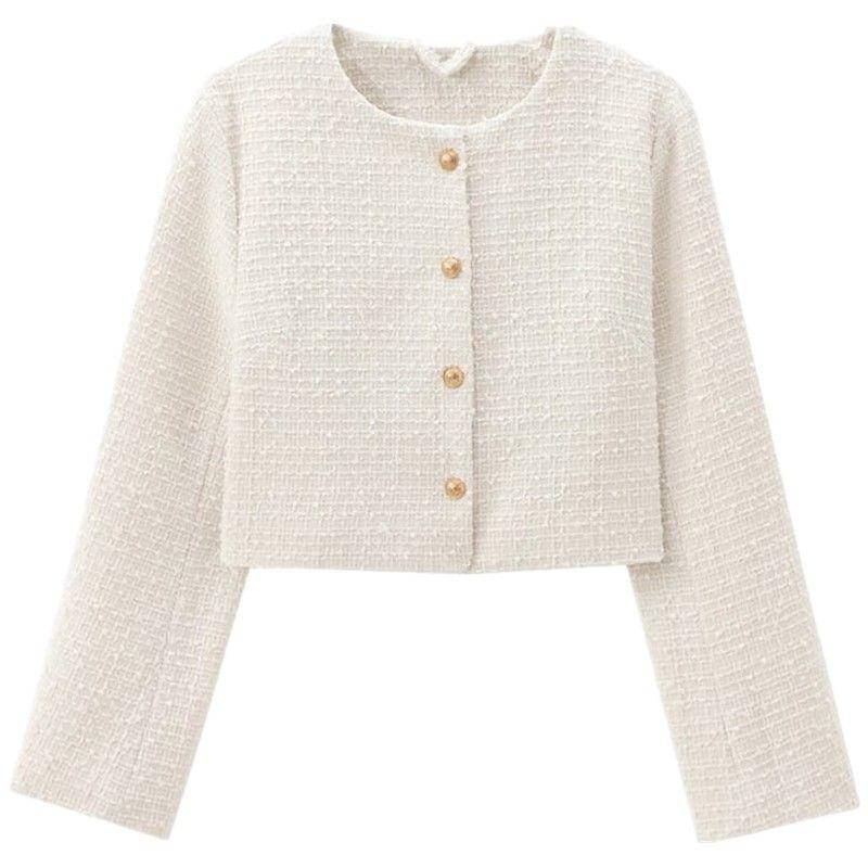 Fashion Style 2024 New Fall Women's Clothing Easiest for Match round-Neck Comfortable Single-Breasted Velvet Short Coat 1228992