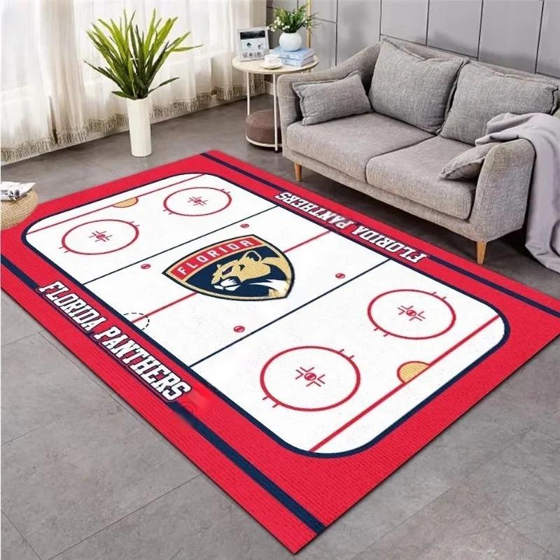 3D Hockey Rug, Ice Hockey Carpet Non-Slip Machine WashableDoormat, Sport Themed Floor Mat for Living Room Dining Room Game Room