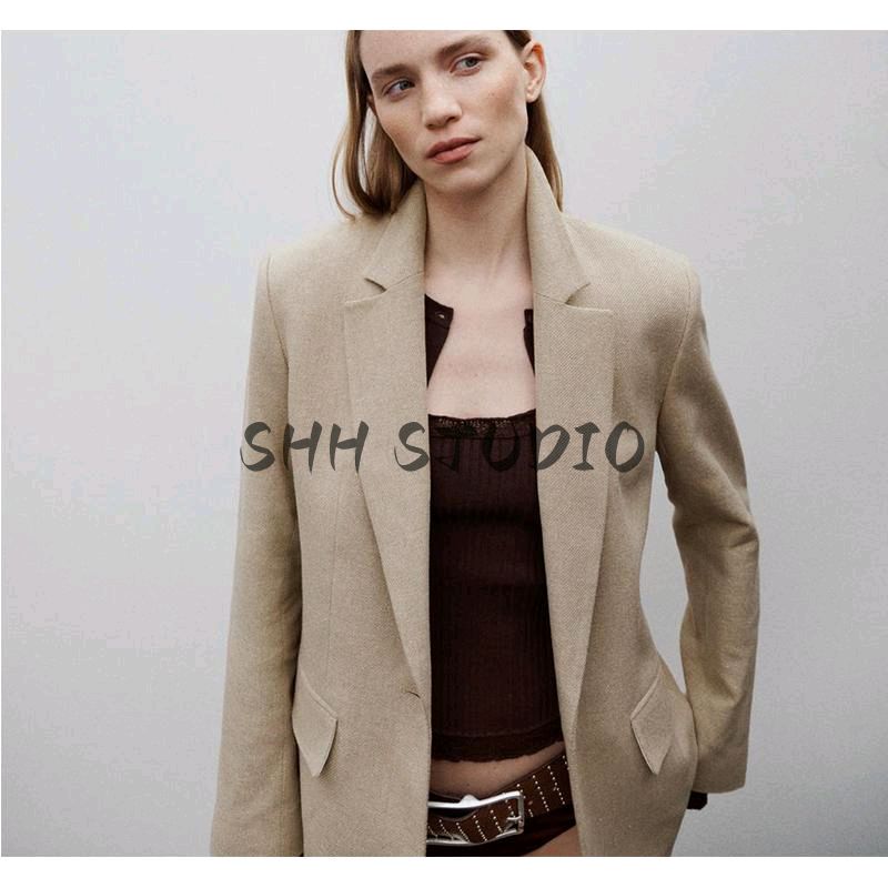 Spring New Women's Clothing French Style Commute Style Easiest for Match with Padded Shoulder Straight-leg Lapel Suit Outwear 2023105