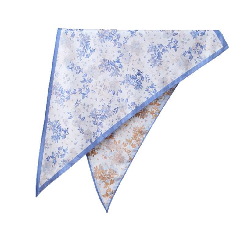 New Fashionable Double-sided Printed Triangle Scarf, Small Fresh and Small Floral Scarf, Wear Waist Seal Belt Simulation Silk Scarf