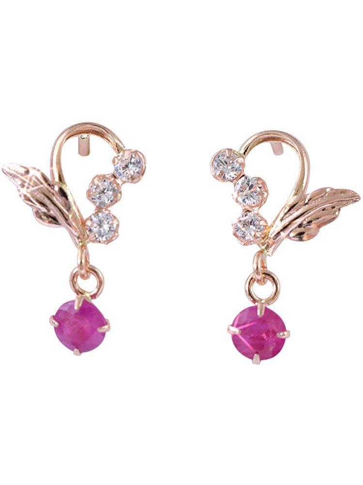 Kotobuki Jewelry July Birthstone Ruby Angel of Happiness Earrings In 14K Gold Set with Polishing (Gift Cloth)