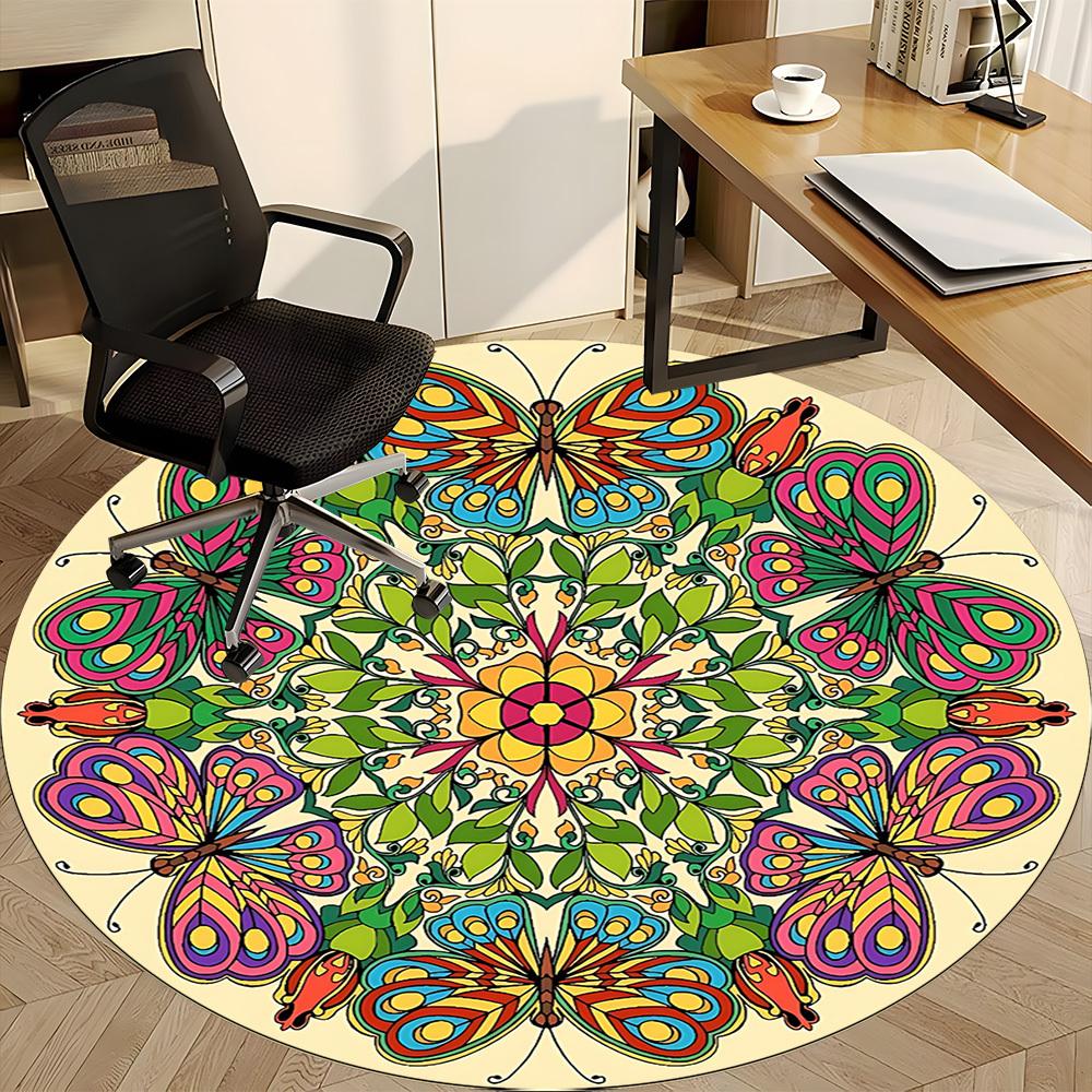 1pc Butterfly MandalaChair Carpet for Office, Indoor Non-Slip Washable Polyester Fiber Carpet, Mat For Office, Machine Washable