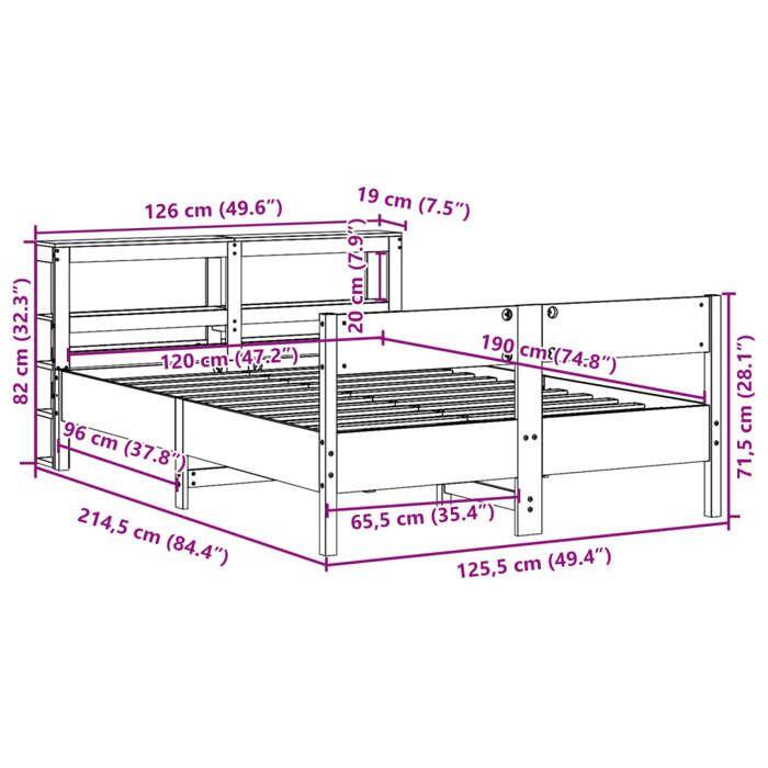 VidaXL Bed Frame with Headboard 120x190 Cm Solid Pine Wood, Bed, Bedroom Furniture, Wooden Bed, Bed 3306204