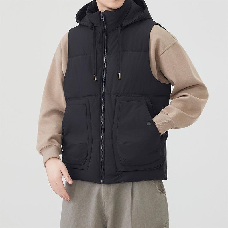 Solid Color Zipper Cardigan Hooded Sleeveless Men's Jacket Pocket Fashion Casual Top