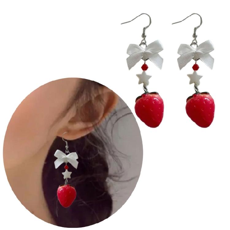 Elegant Fruit Charm Earrings Bowknot Strawberry Ear Pendants Unique Accessory
