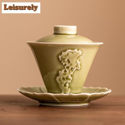 100ml Yaozhou Kiln Celadon Gaiwanretro Tea Dust Green Tea Tureen Household Tea Making Cover Bowl Tea Items Accessories Craft