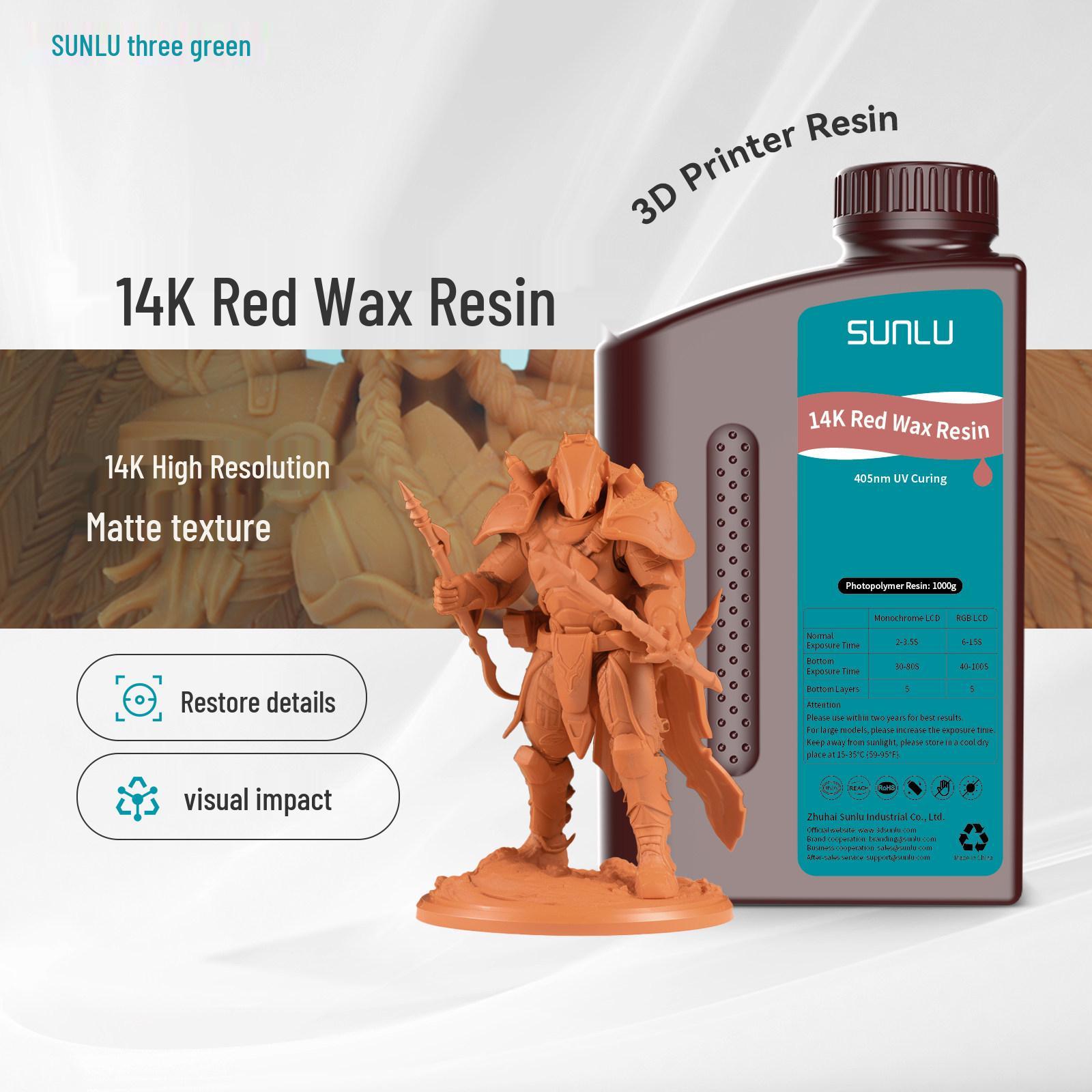 

Red Wax Matte Resin for High-Precision 3D Printing - Green Photosensitive Filament