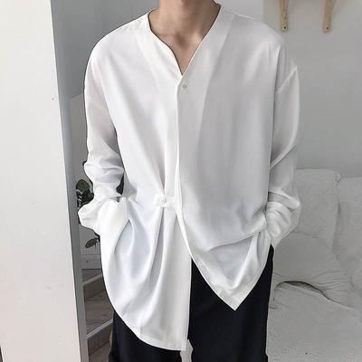 Men's Spring/Summer Lightweight Solid-Color Long-Sleeve Cardigan Youth Loose-Fit Breathable Shirt