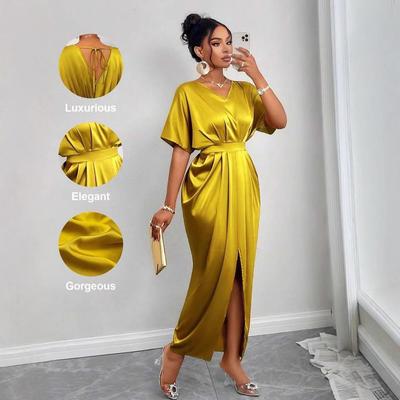 Elegant V-neck High Waist Split Long Dress - Spring 2025 Collection
